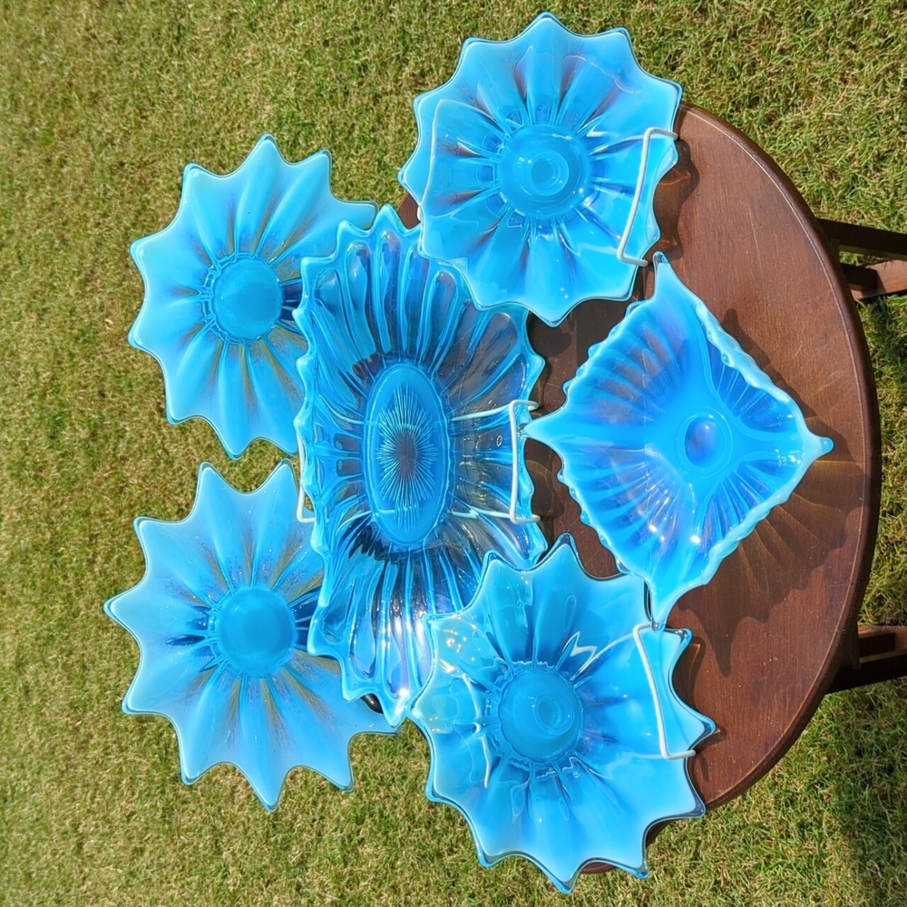 Set of 6 - 1959 Fostoria Glass Company - Heirloom Blue Opalescent